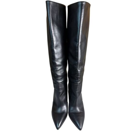 Stuart Weitzman Parton Black Leather Knee High Boots Sz 5 Pointed Toe Stiletto - Picture 10 of 16